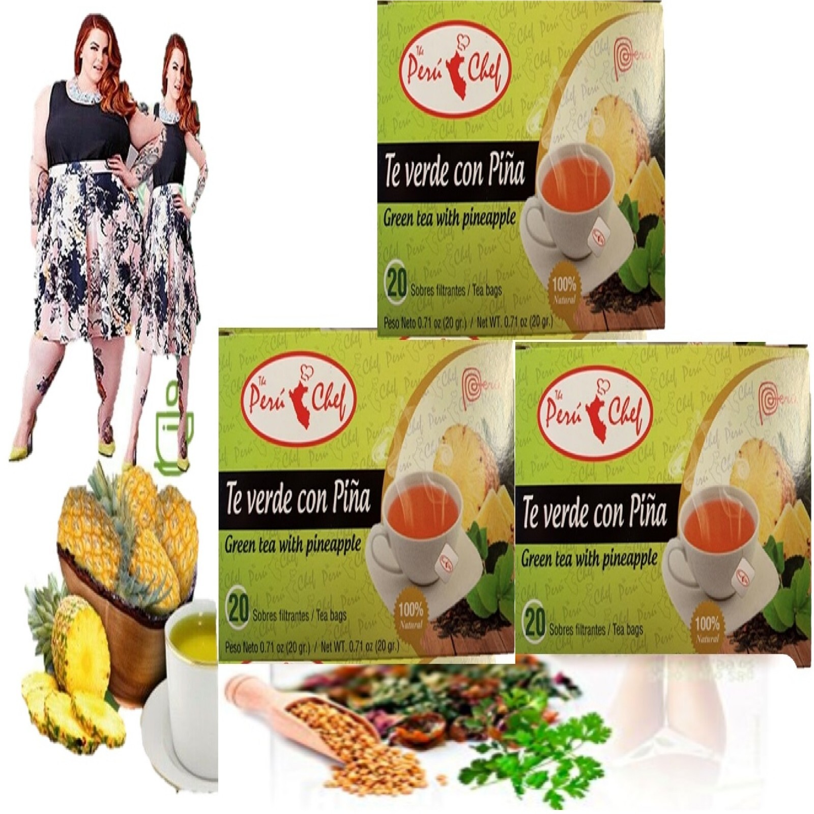 Hindu Green Tea with Pineapple Flavor 20 Pack of 3-total 60 bags detox