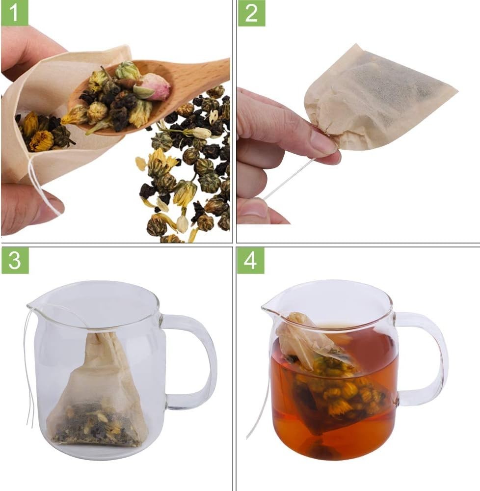 100 Pack of Compostable Loose Tea Filter Bags – Perfect for Brewing with Ease