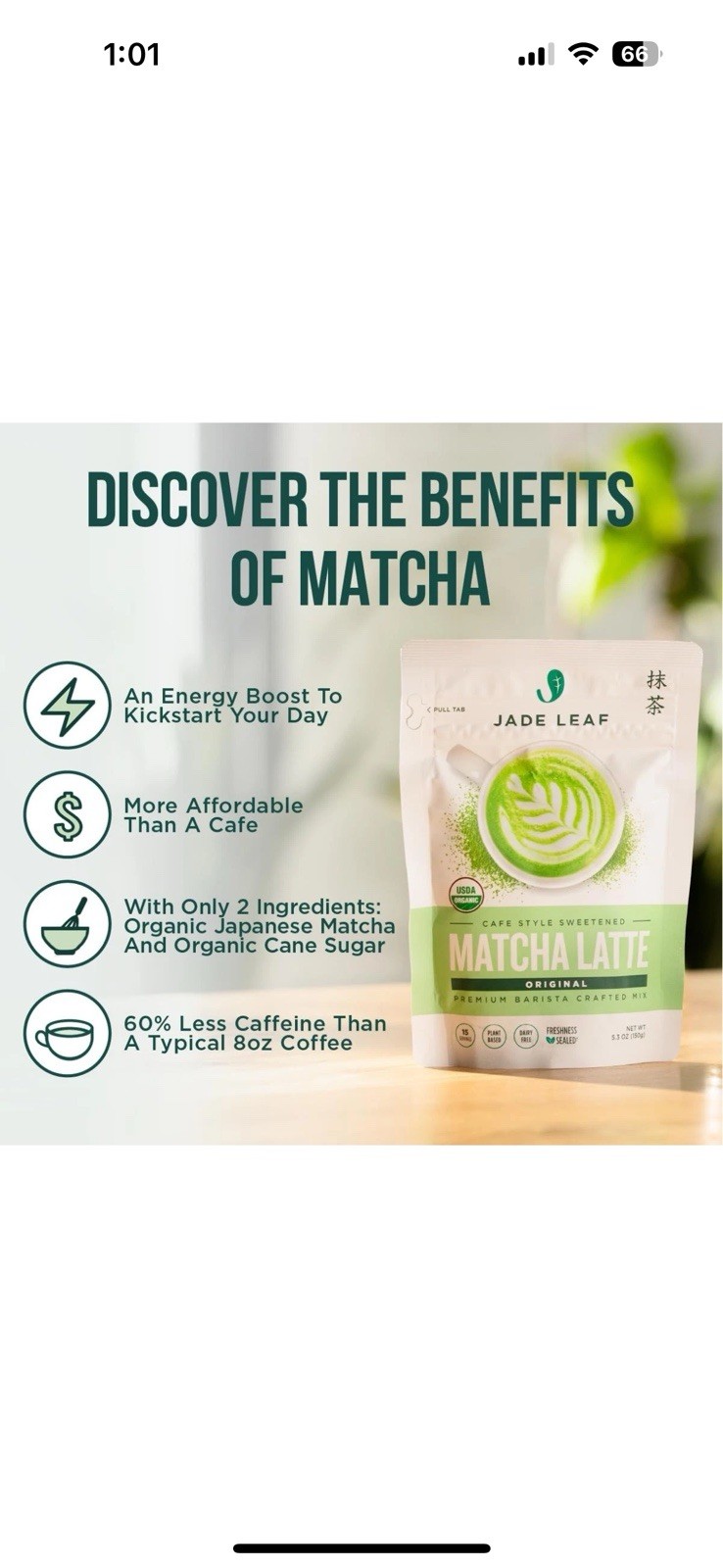 Jade Leaf Organic Matcha Latte Mix – Cafe Style Sweetened Blend – Sweet Matcha G