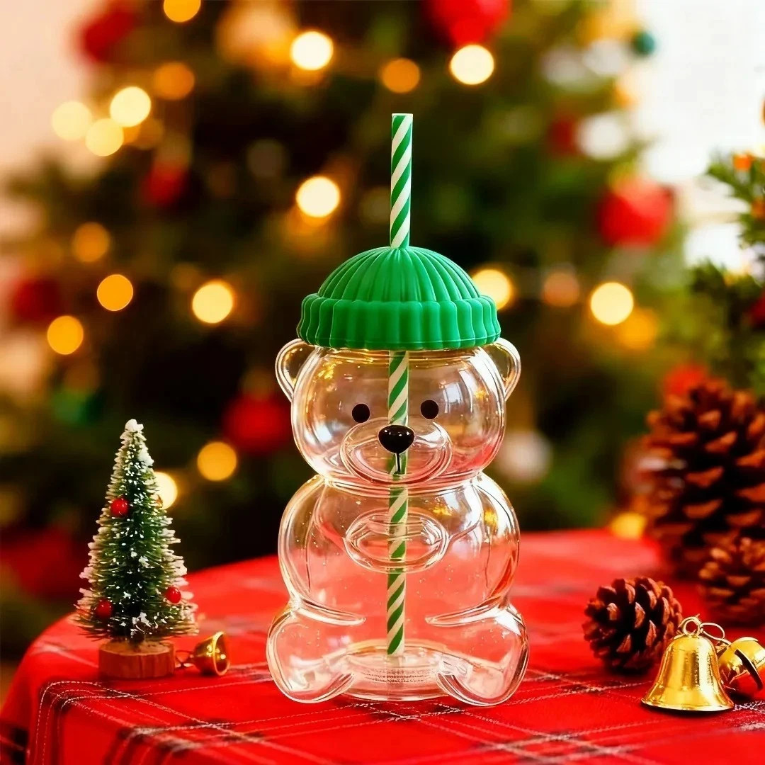 2025 Holiday Glass Bear Cold Cup Straw 20oz Mug Jar Coffee Starbucks Inspired
