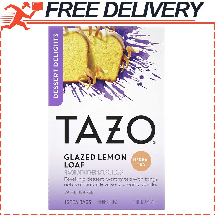 TAZO Glazed Lemon Loaf Dessert Delights Herbal Tea Bags, Caffeine Free, 15 Bags
