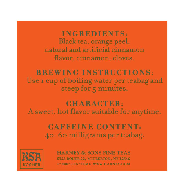 Harney & Sons Hot Cinnamon Spicy Black Tea Wrapped, Kosher, 50 Tea Bags