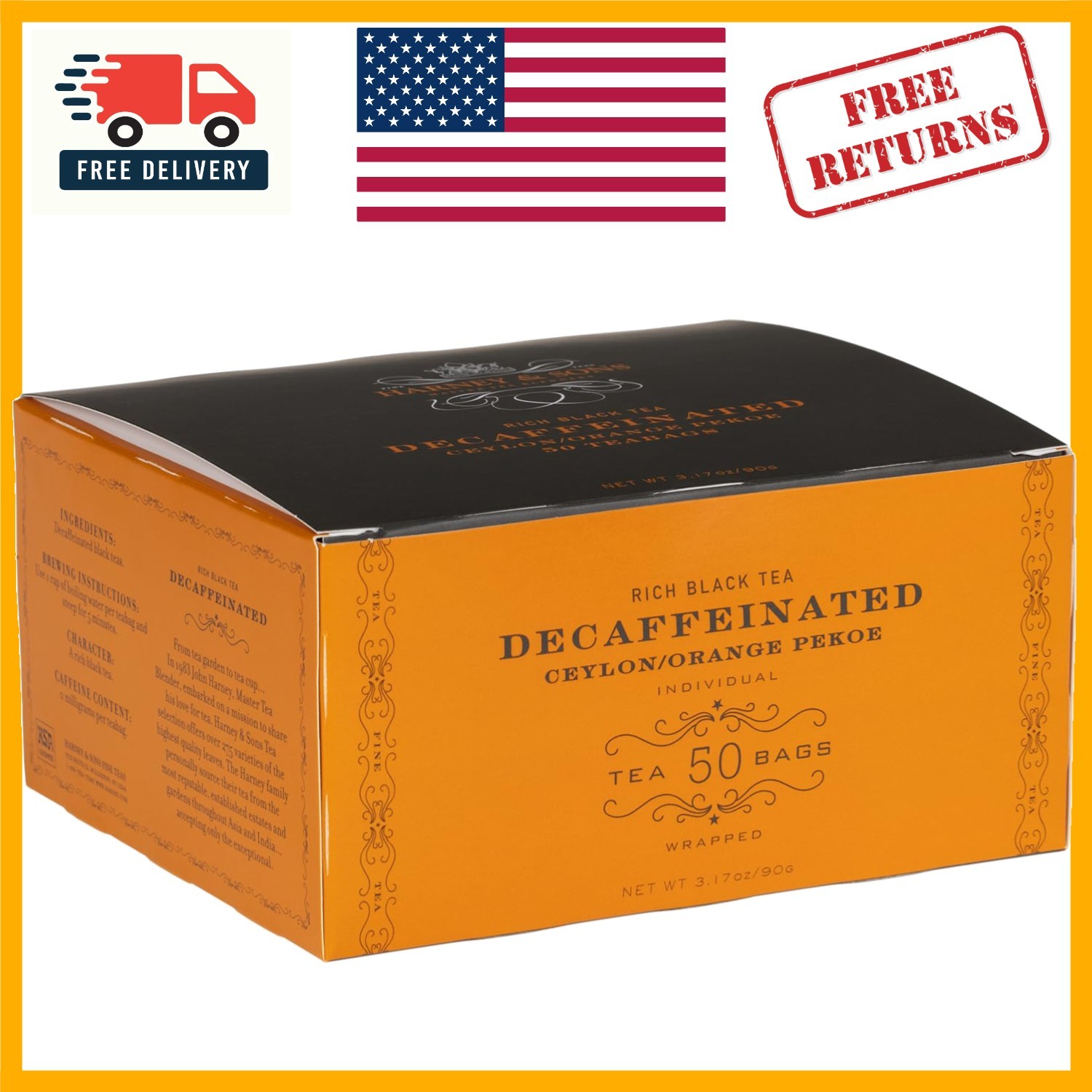 Decaffeinated Ceylon Tea Bags – 50ct For Relaxation & Gluten-Free