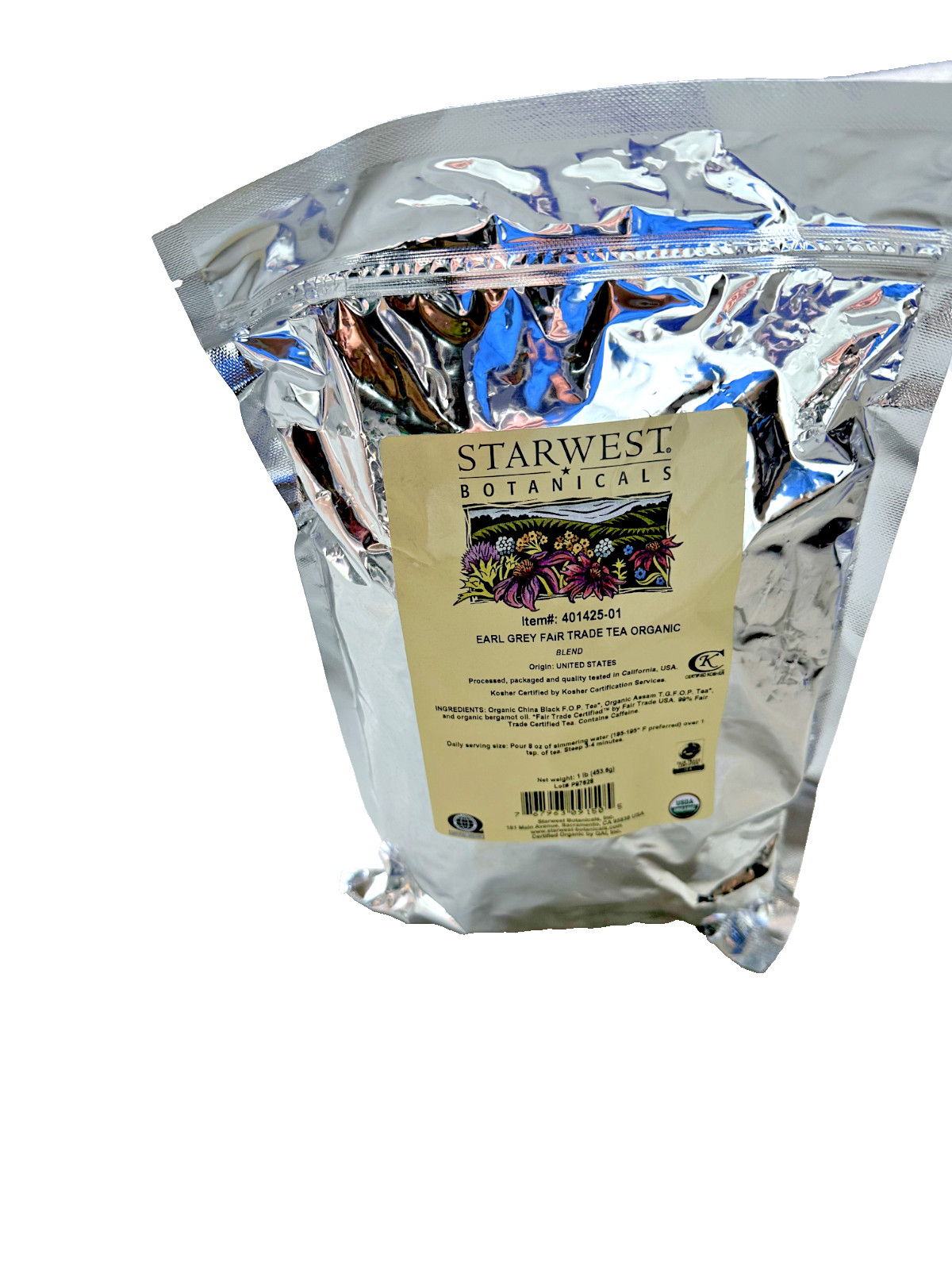 STARWEST BOTANICALS ORGANIC EARL GREY FAIR TRADE TEA KOSHER CERTIFIED 1 Ib