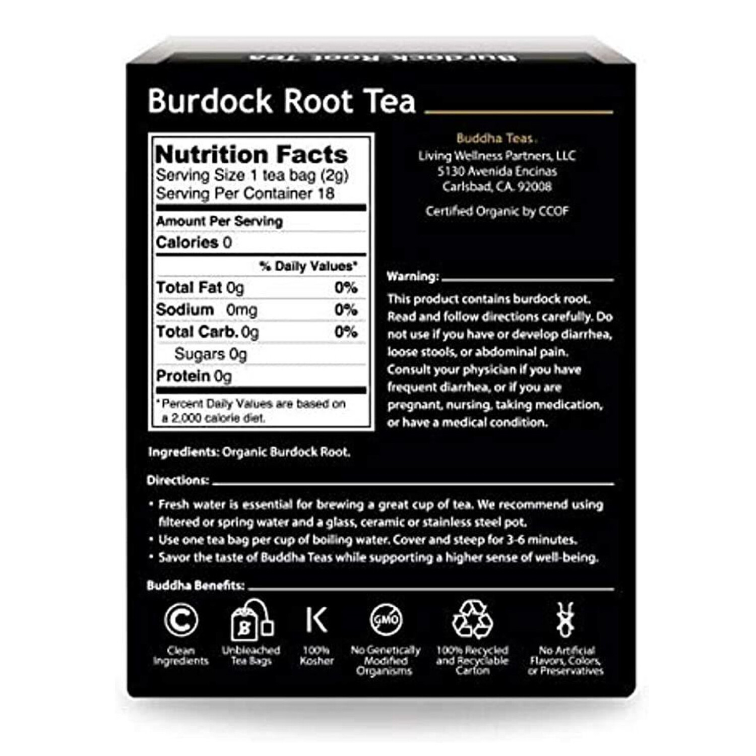 Buddha Teas Organic Burdock Root Tea, 18 Tea Bags
