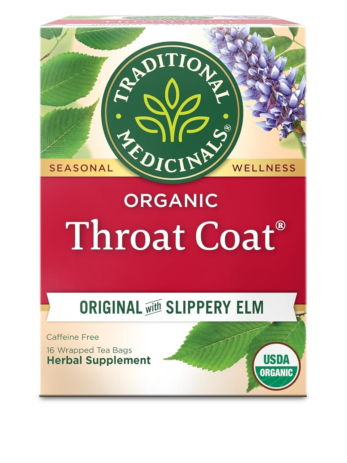 Organic Throat Coat Tea with Slippery Elm 16 Tea Bags