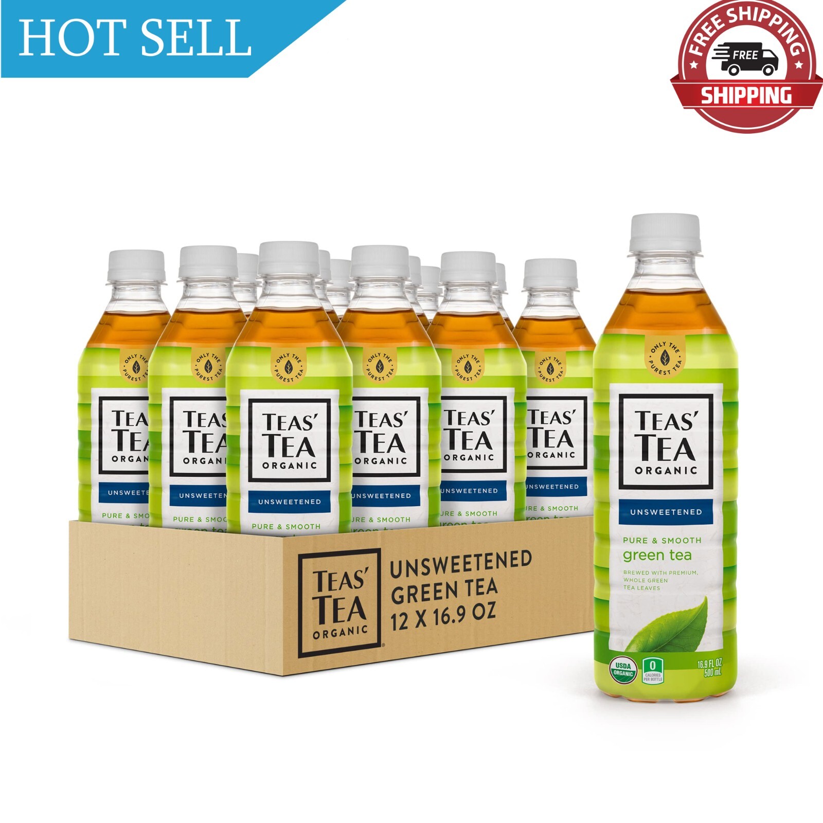 Teas’ Tea Unsweetened Pure Green Tea, Organic, Sugar Free, 0 Calories, 16.9 O…