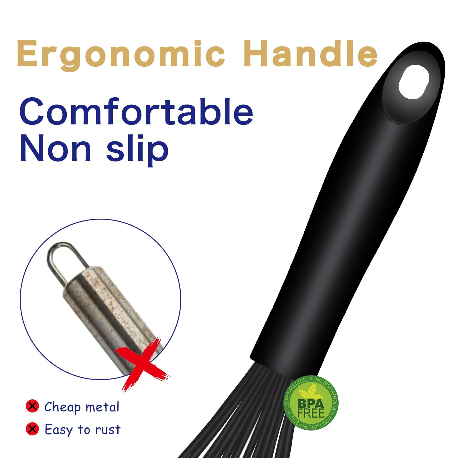 OYV Dishwasher Safe Silicone Whisk, Sealed 3×12in, Premium(Black Pack)