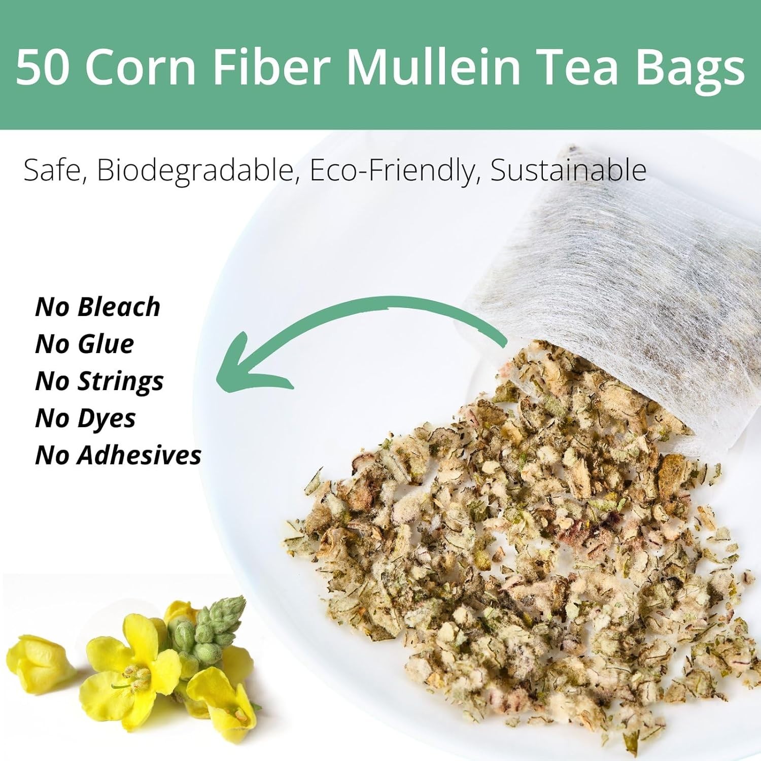 50 Mullein Tea Bags for Lung Cleanse & Respiratory Support