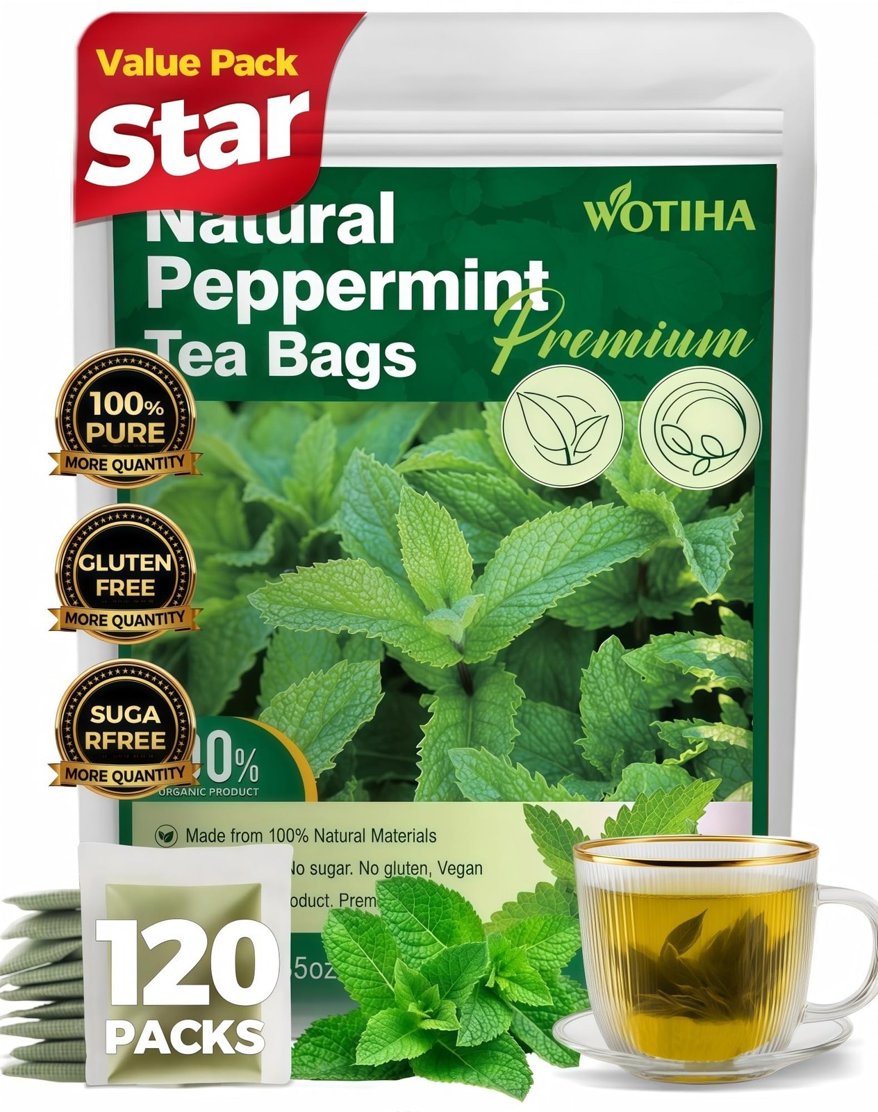 Natural Peppermint Tea 180g.120 Herbal Tea 100% Natural Peppermint Leaves.Non…