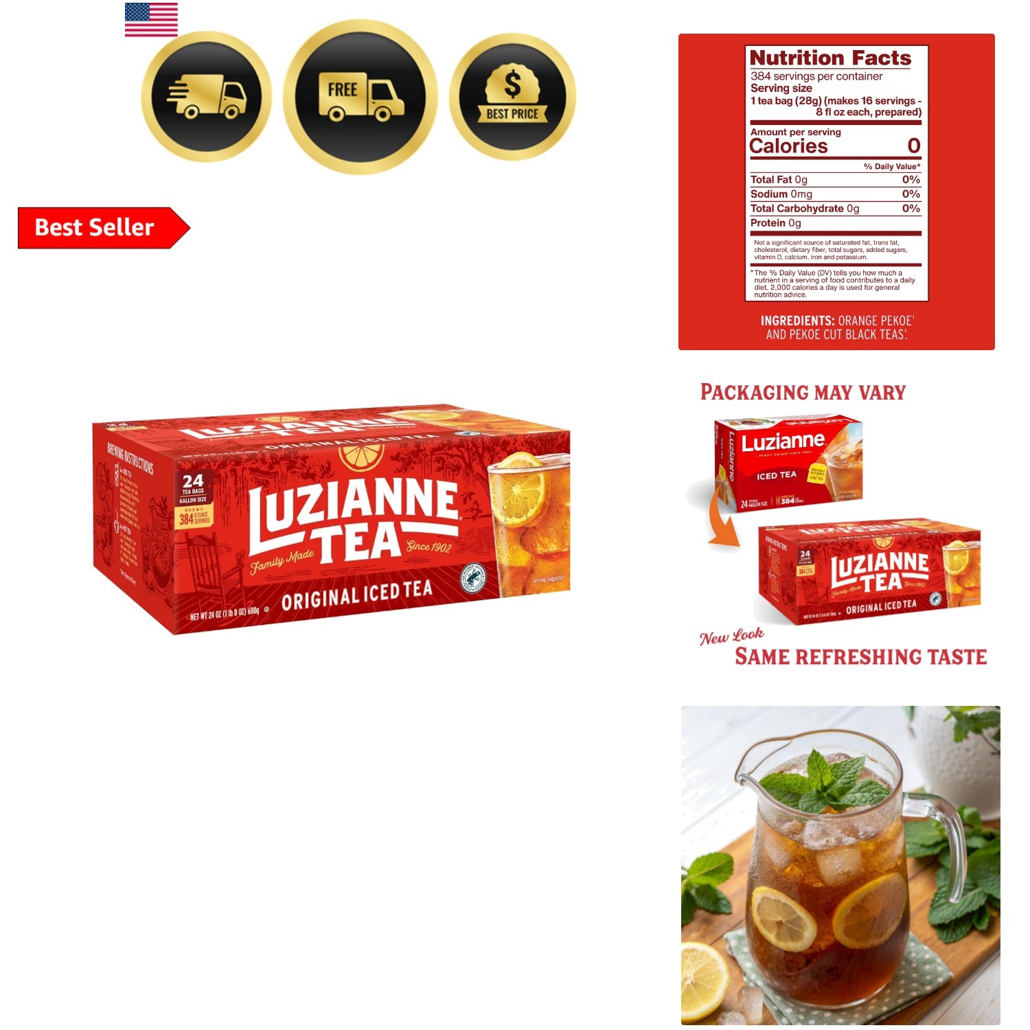 Unsweetened Iced Tea Bags, Gallon Size, 24ct Box Pack of 1