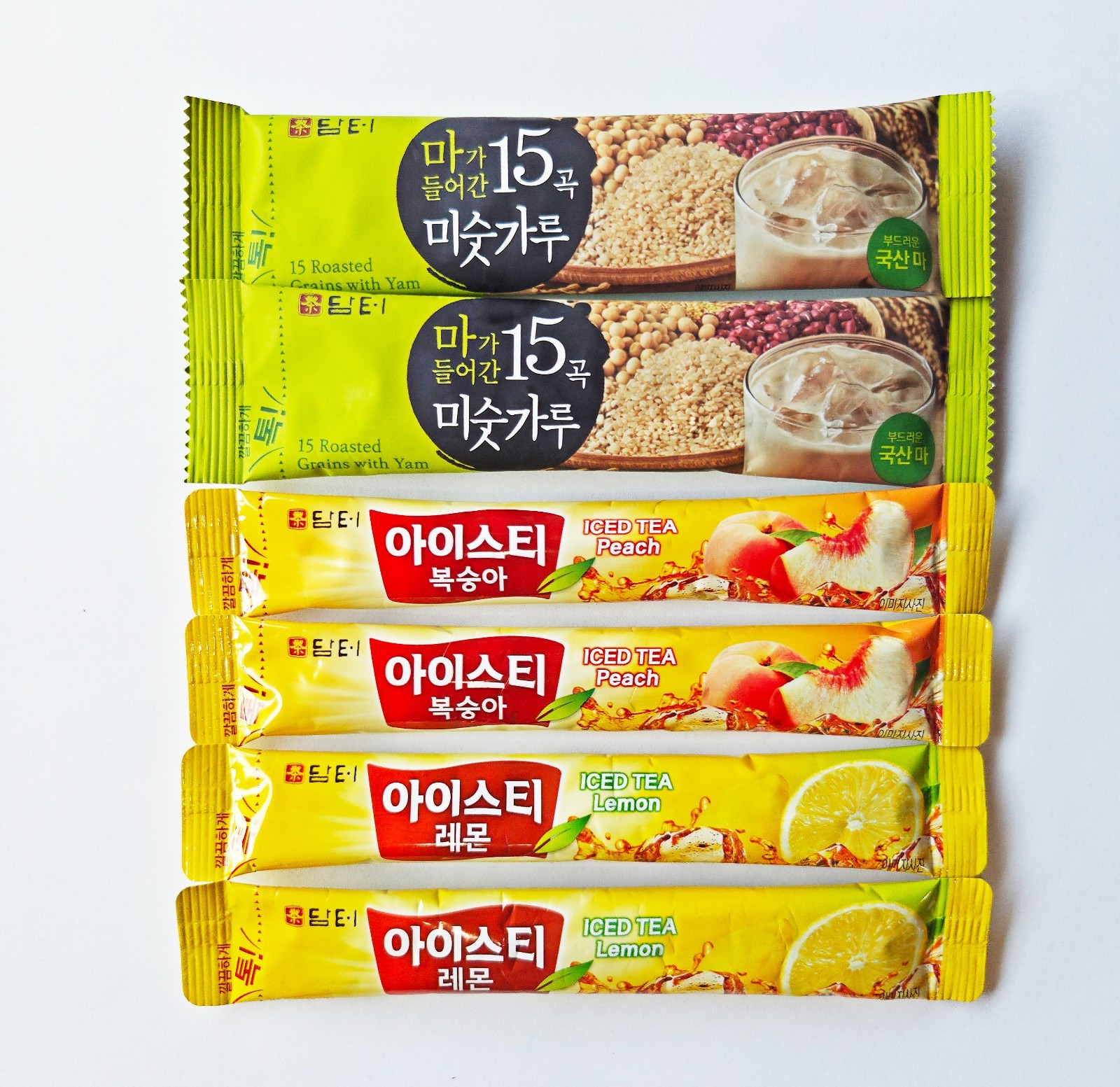 Damtuh Korean Premium Tea & Misu Garu Stick Mix, 15 Grains, Iced Tea Lemon & Pea