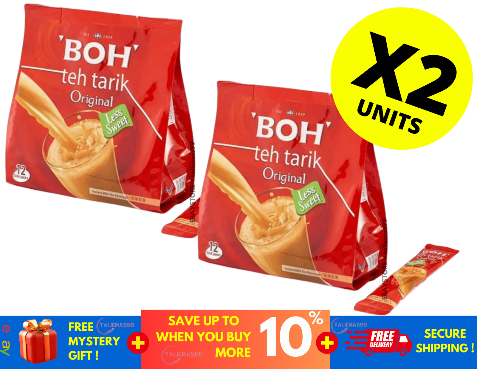 BOH 3in1 Tea TEH TARIK Kurang Manis Less Sweet 12’s (27g each) X 2 PACK
