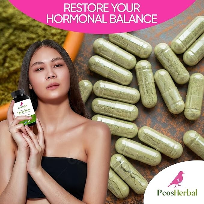 PCOS Herbal Organic Spearmint Capsules – Hormonal Balance, Clear Acne and Skin