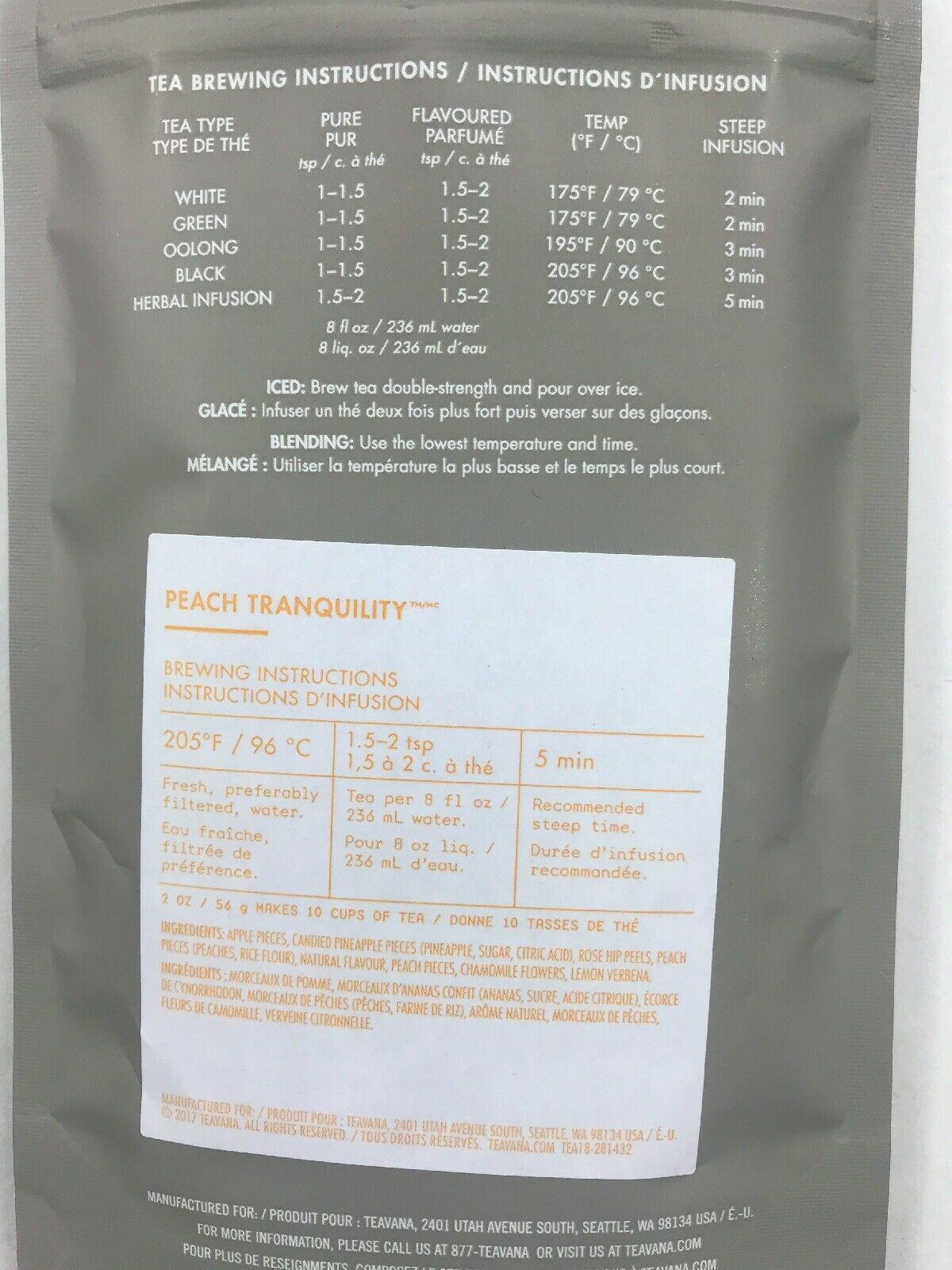 🍑🌈 🍑 NEW! 2 OZ TEAVANA PEACH TRANQUILITY HERBAL FACTORY SEALED TEA & TIN 🌈🍑