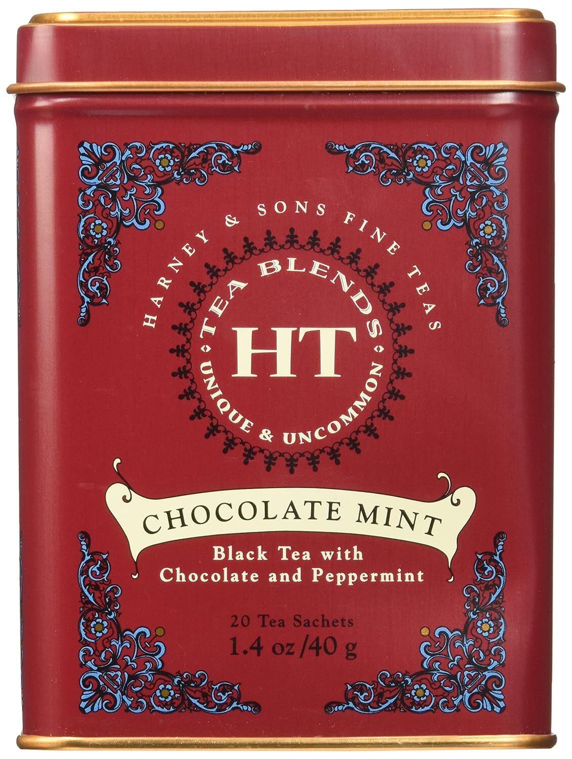 Harney and Sons Chocolate Mint, Flavored Black Tea – 20 Sachets per Tin