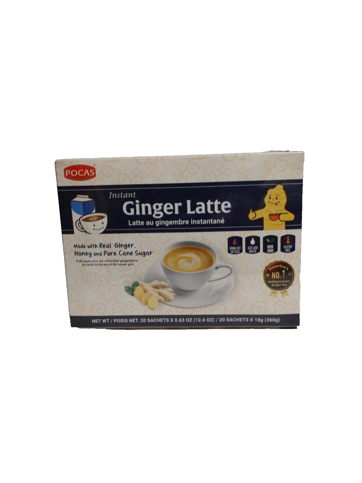 Pocas Honey Ginger Latte Instant Honey Ginger Tea 20 Bags with Real Ginger