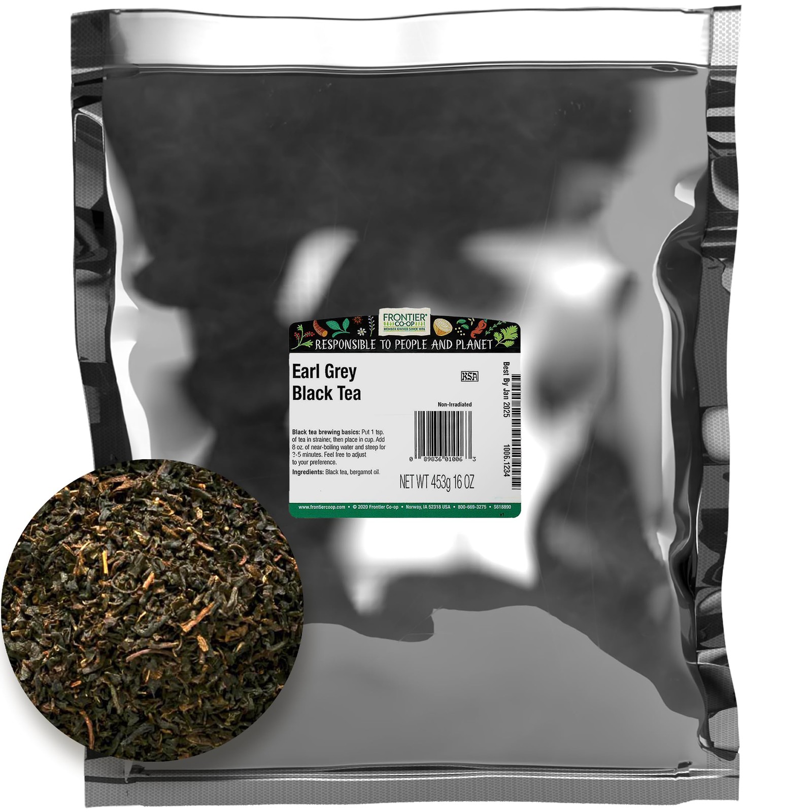 Frontier Co op Organic Earl Grey Tea 16 Ounce Robust Black Tea with Bergamot