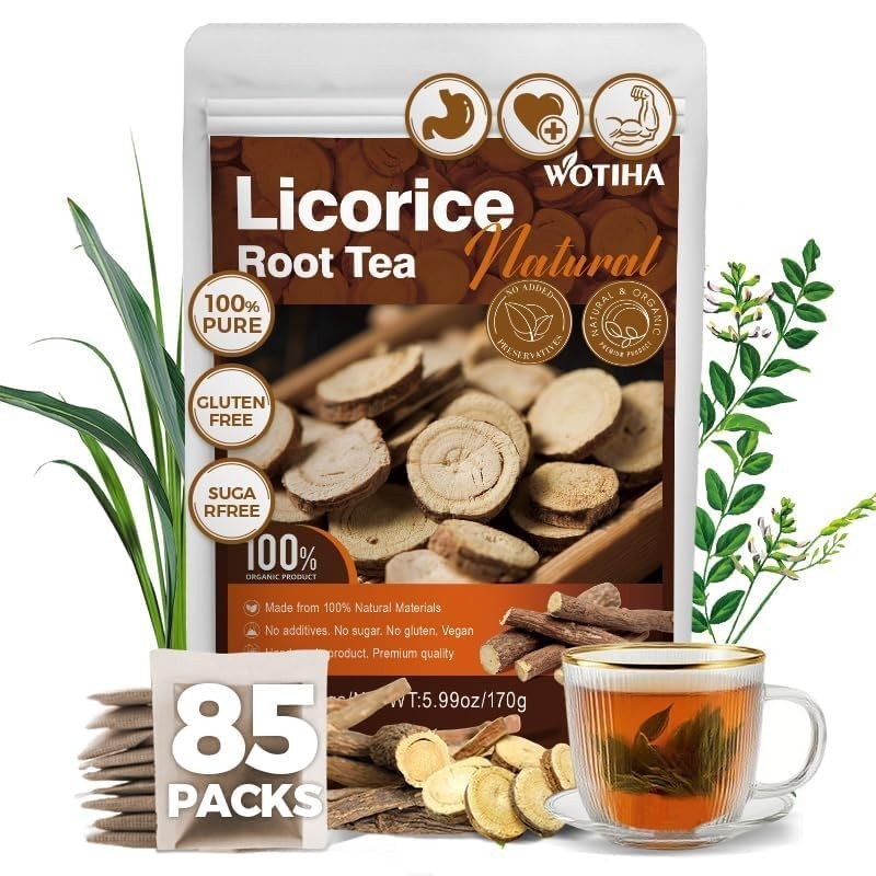 WOTIHA 85 Count Premium Licorice Root Tea Bags – 100% Natural, Promotes Respirat