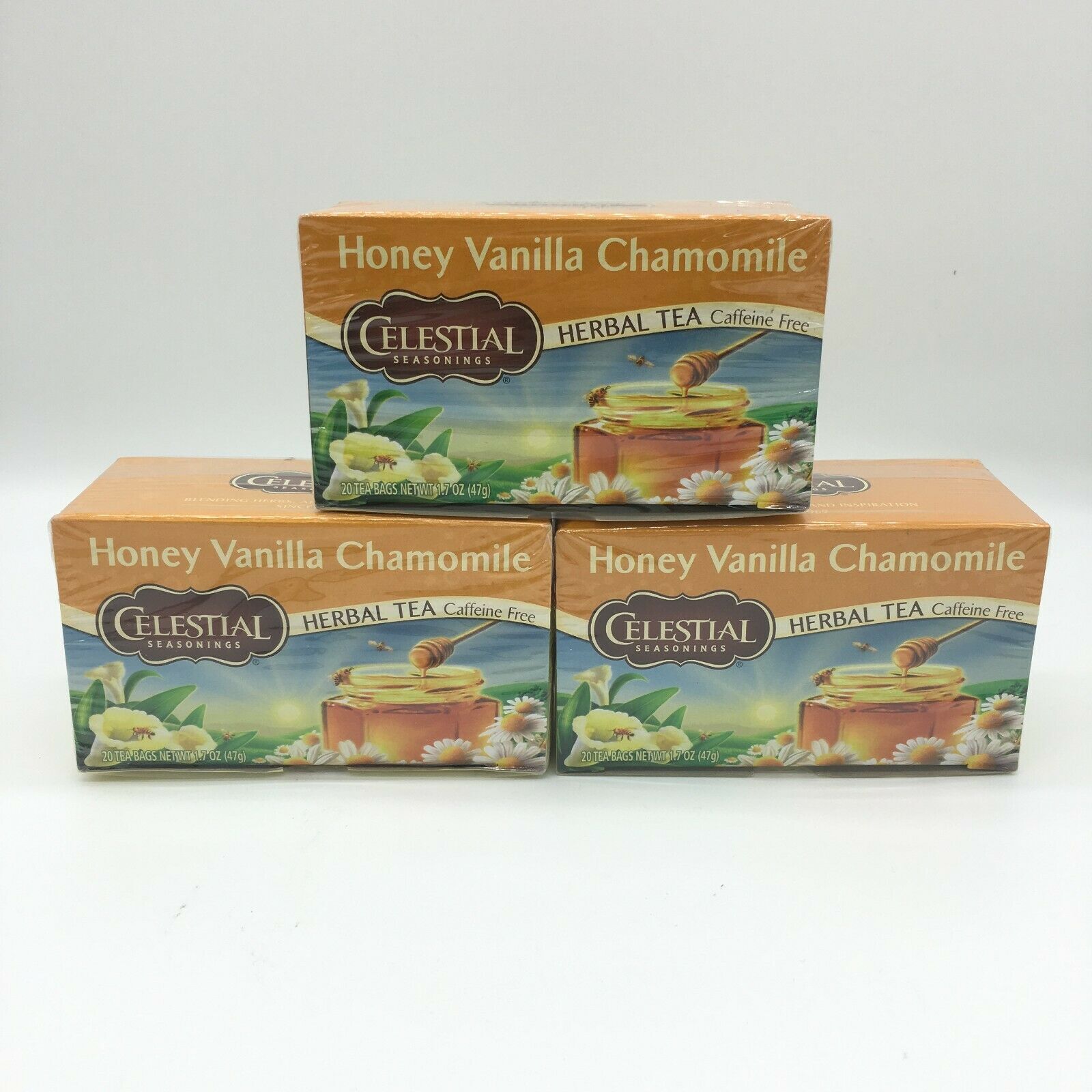 LOT OF 3 Celestial Seasonings Honey Vanilla Chamomile Herbal Tea 60 Tea Bags NEW