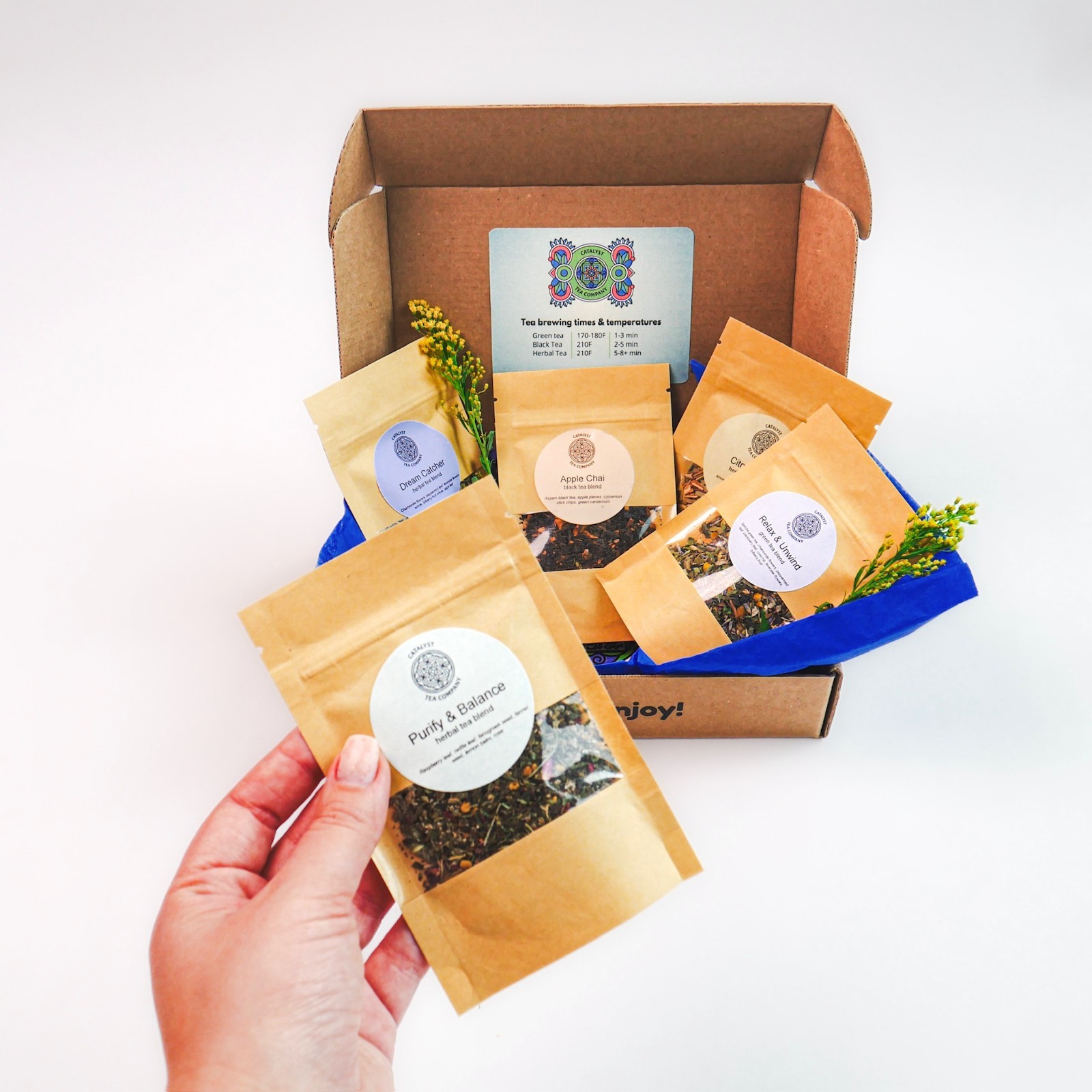 Tea Sampler Gift Set | 5 Handcrafted Herbal & Green Tea Blends | Tea Lover Gift