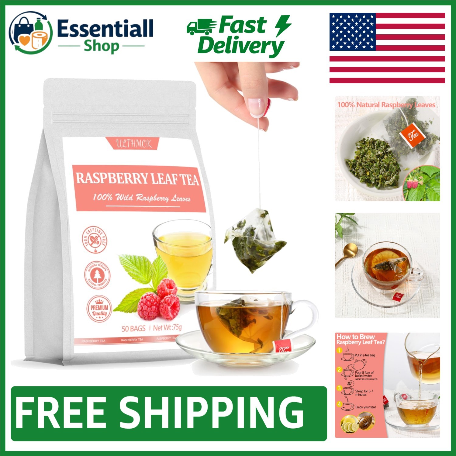 100% Natural Red Raspberry Leaf Tea Bags – Supports Pregnancy & Menstrual Health