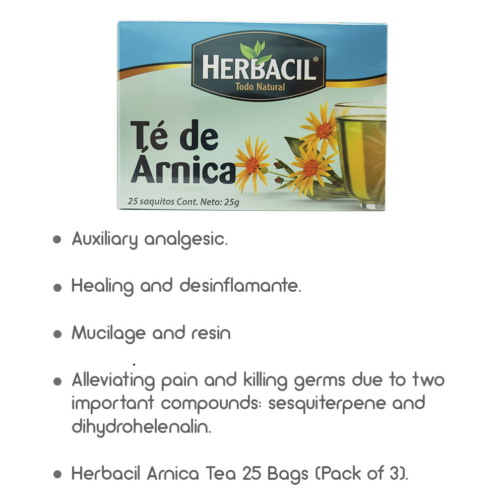 Herbacil Arnica Herbal Tea. Natural Pain Relief. No Caffeine. 25 Bags. Pack of 3