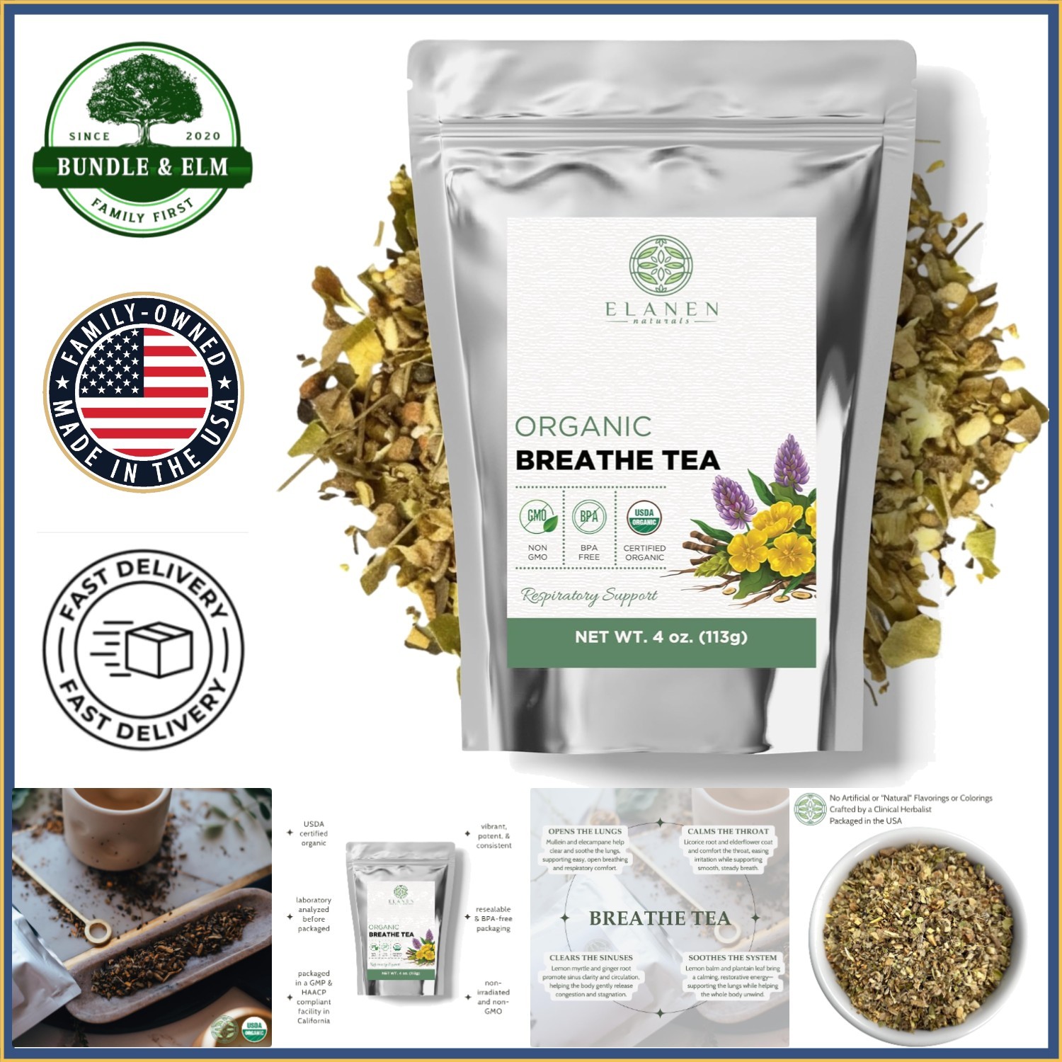Organic Herbal Lung Tea for Respiratory Support with Mullein and Ginger