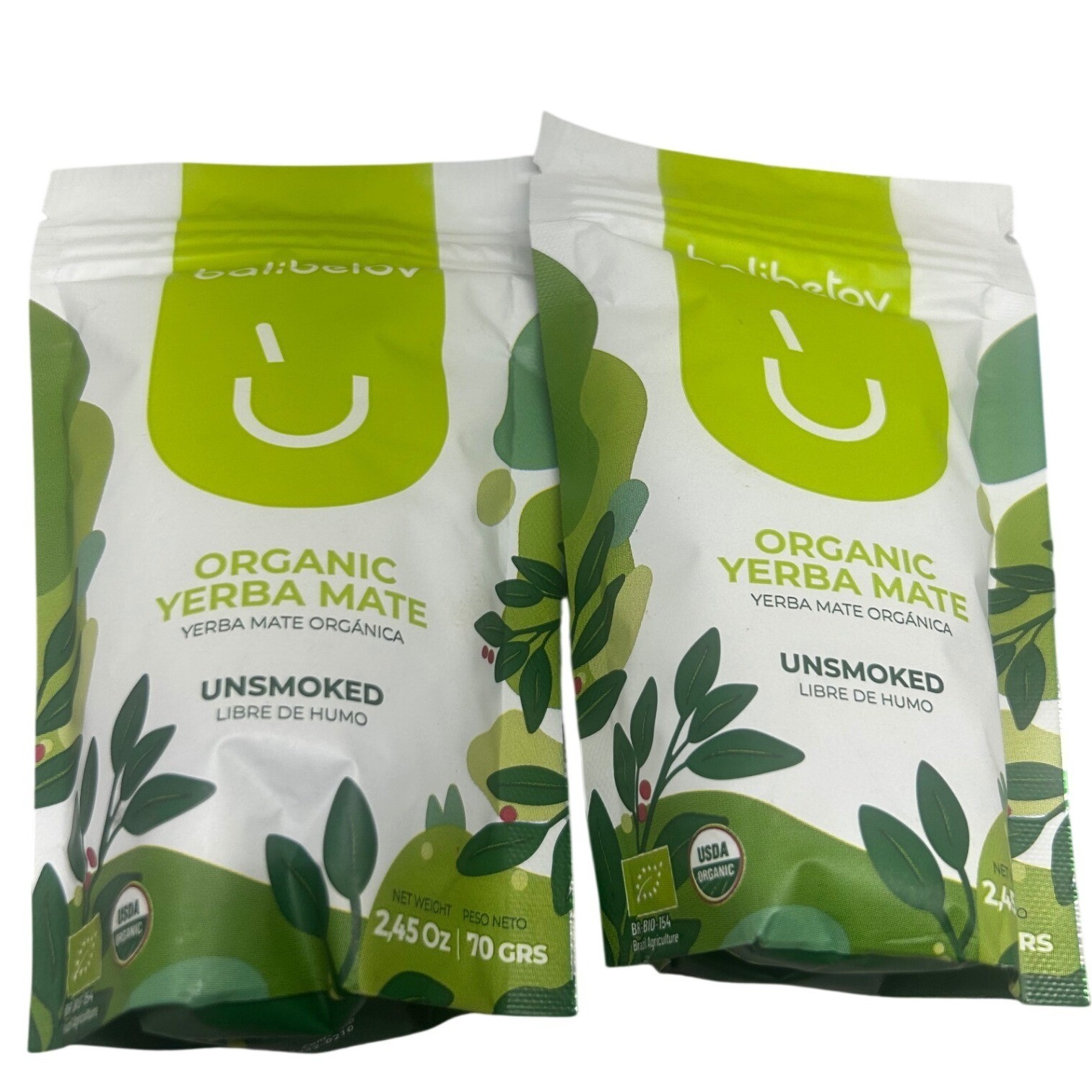 Balibetov Organic Yerba Mate Unsmoked Loose Leaf Tea 2.45oz 70g 2 Pack Brazil