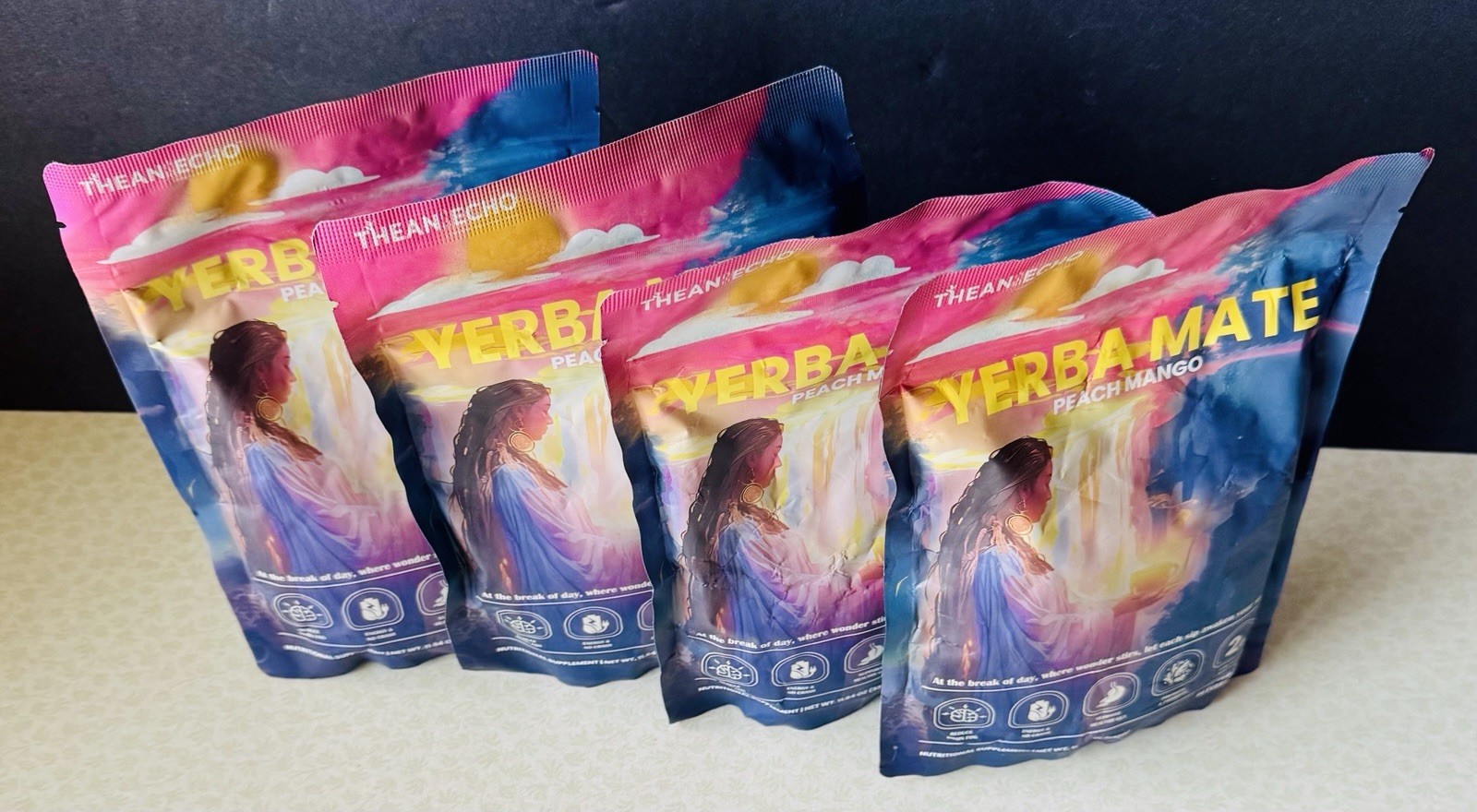 4x THEAN ECHO Yerba Magic Peach Mango 11.64oz 30 Serv Instant Tea, BB: 05/2027