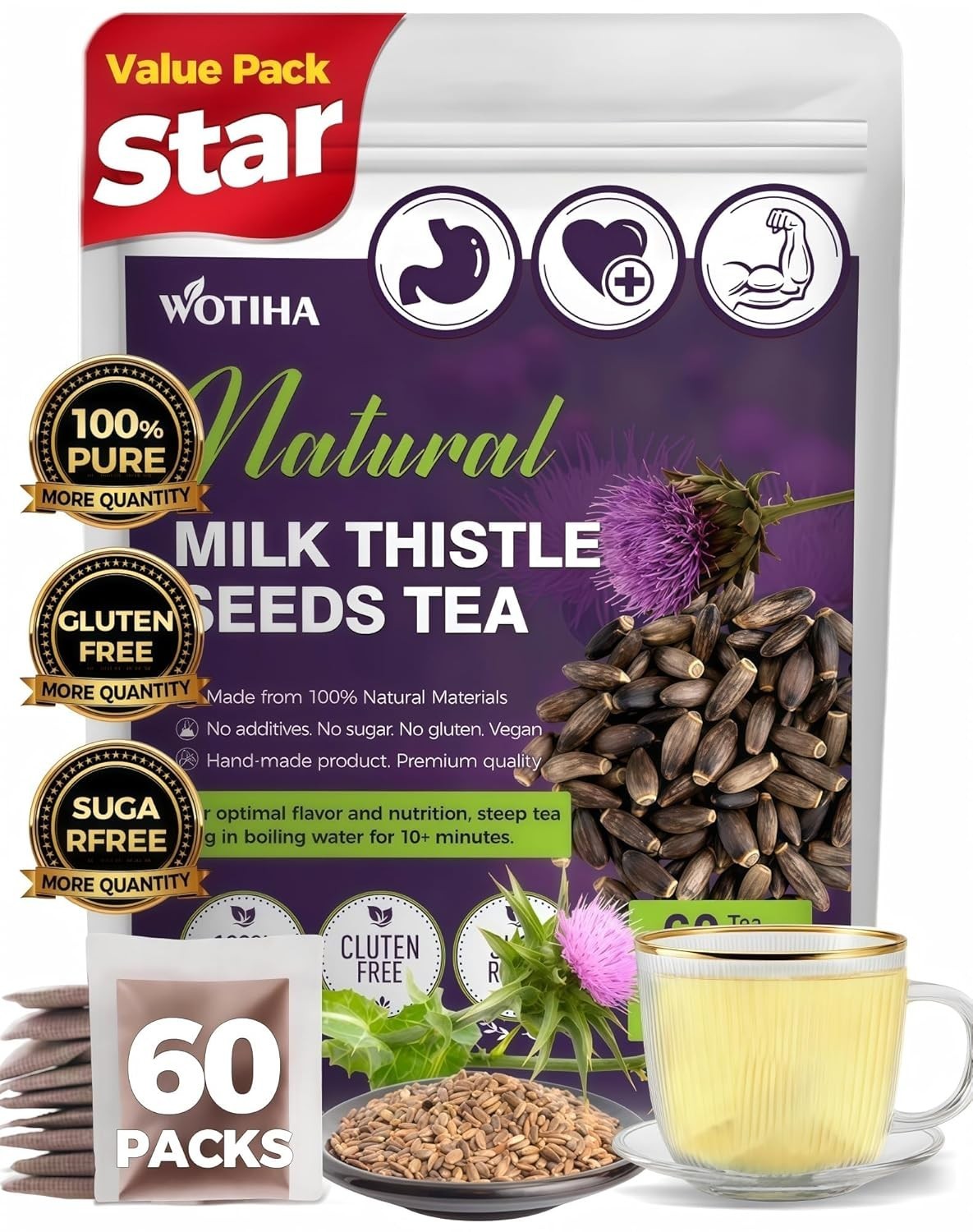 60 Count Milk Thistle Tea Bags – 100% Natural Milk Thistle Seed, Liver Suppo…