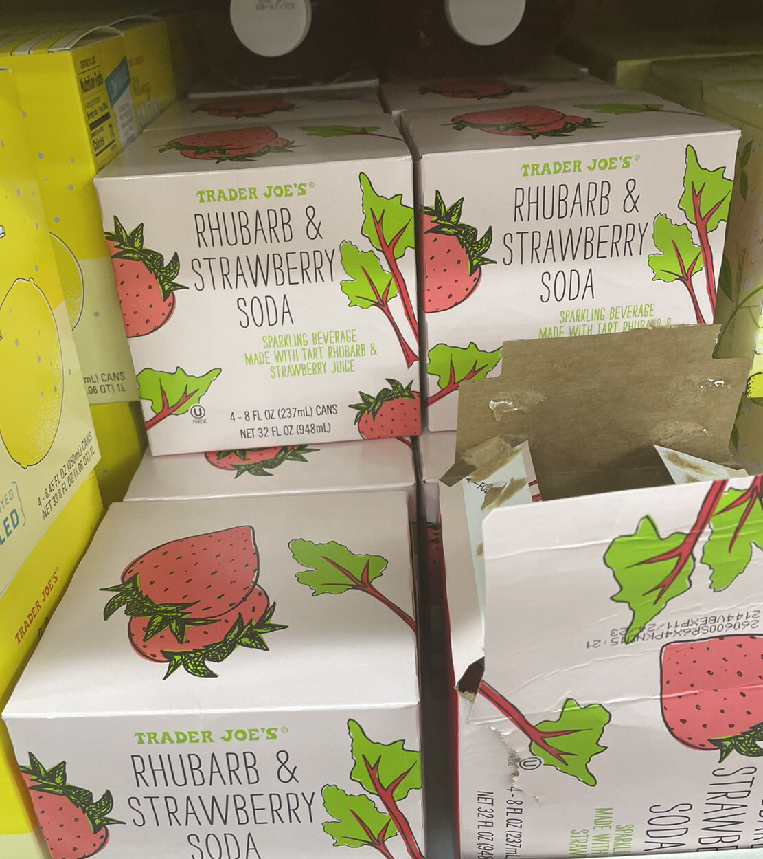 TRADER JOE’S RHUBARB & STRAWBERRY SODA 4 – 8.4 FL OZ CANS KOSHER