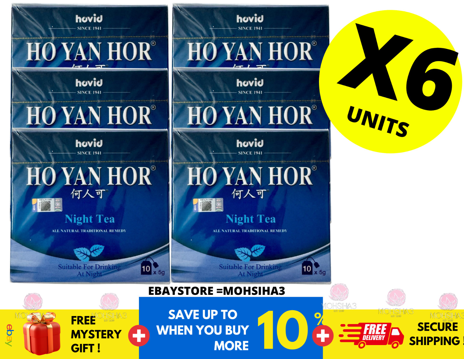 6 Boxes x Ho Yan Hor Night Herbal Tea Relief by Hovid Sleep Aid and Relaxation