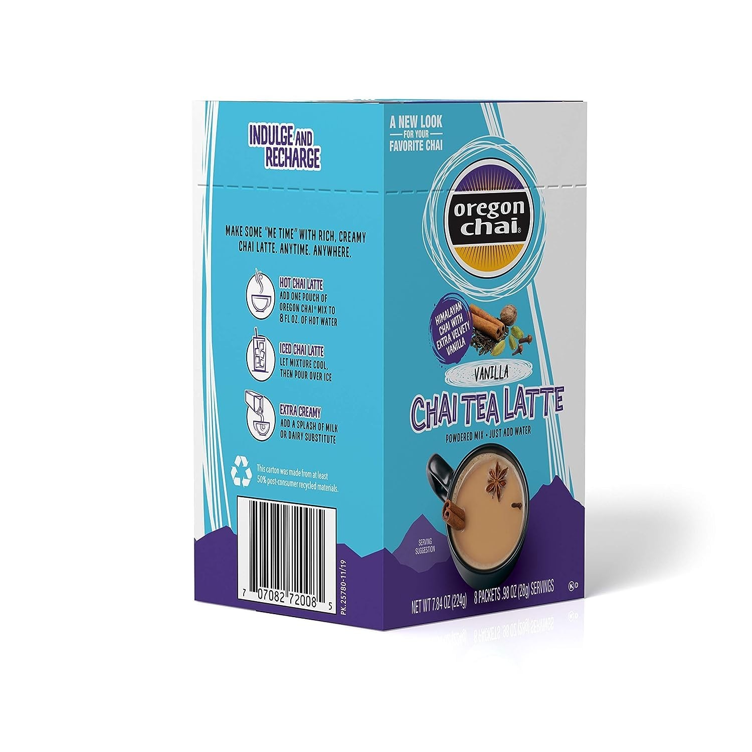 Oregon Chai Vanilla Chai Tea Latte Single Serve Powdered Mix, 8 Count (Pack of 6