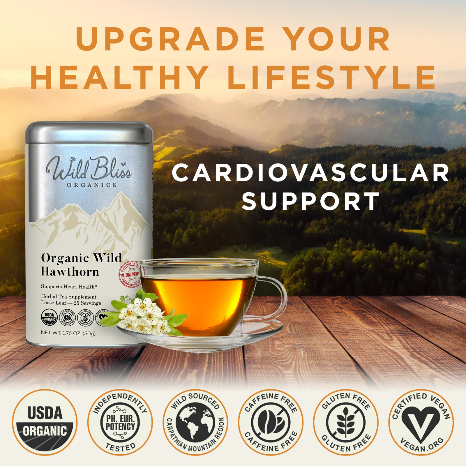 Organic Wild Hawthorn Tea – Caffeine Free Herbal Tea – Pharmacopoeia Potency