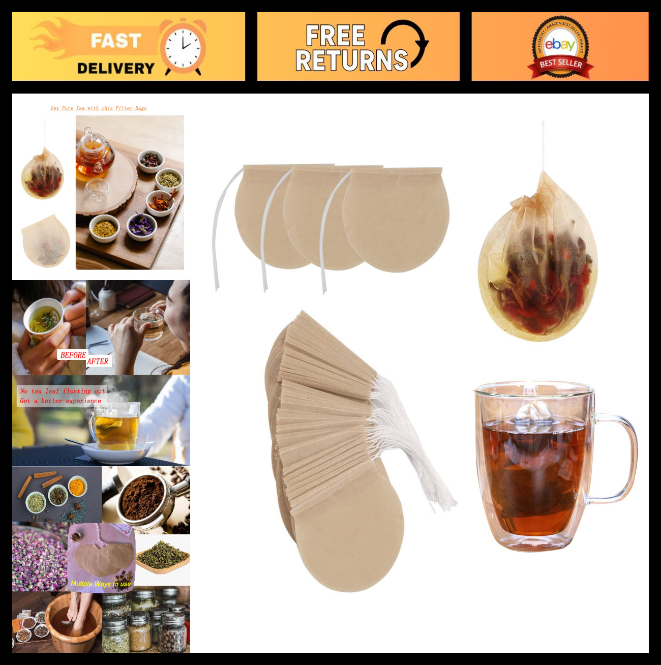 400pcs Disposable Loose Leaf Tea Bags – Unbleached Round Filter Bags for Tea, Co