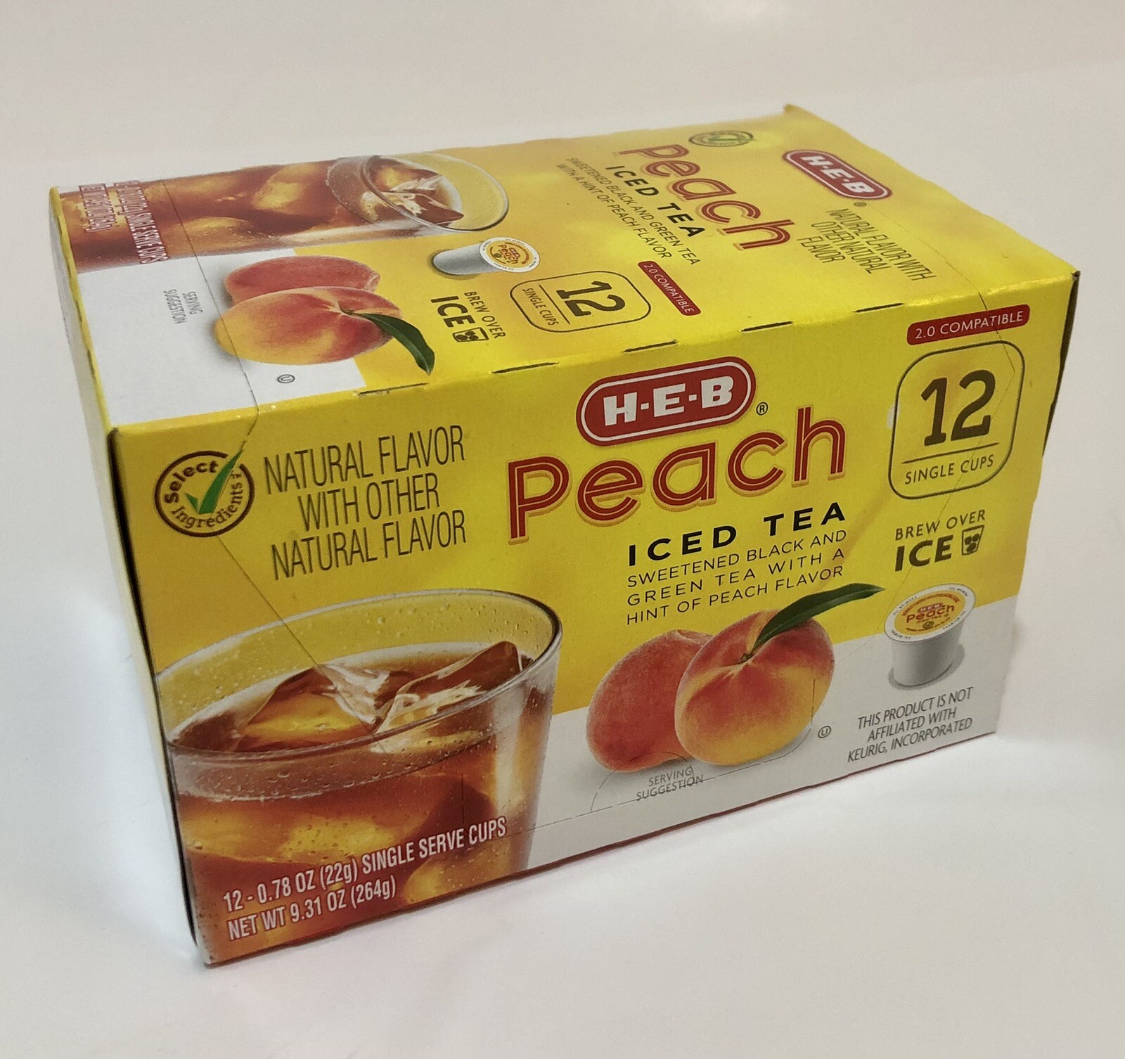 (1) Box HEB K-Cup Pods Sweet Peach Iced Tea 12/Box Keurig 2.0 H-E-B Texas