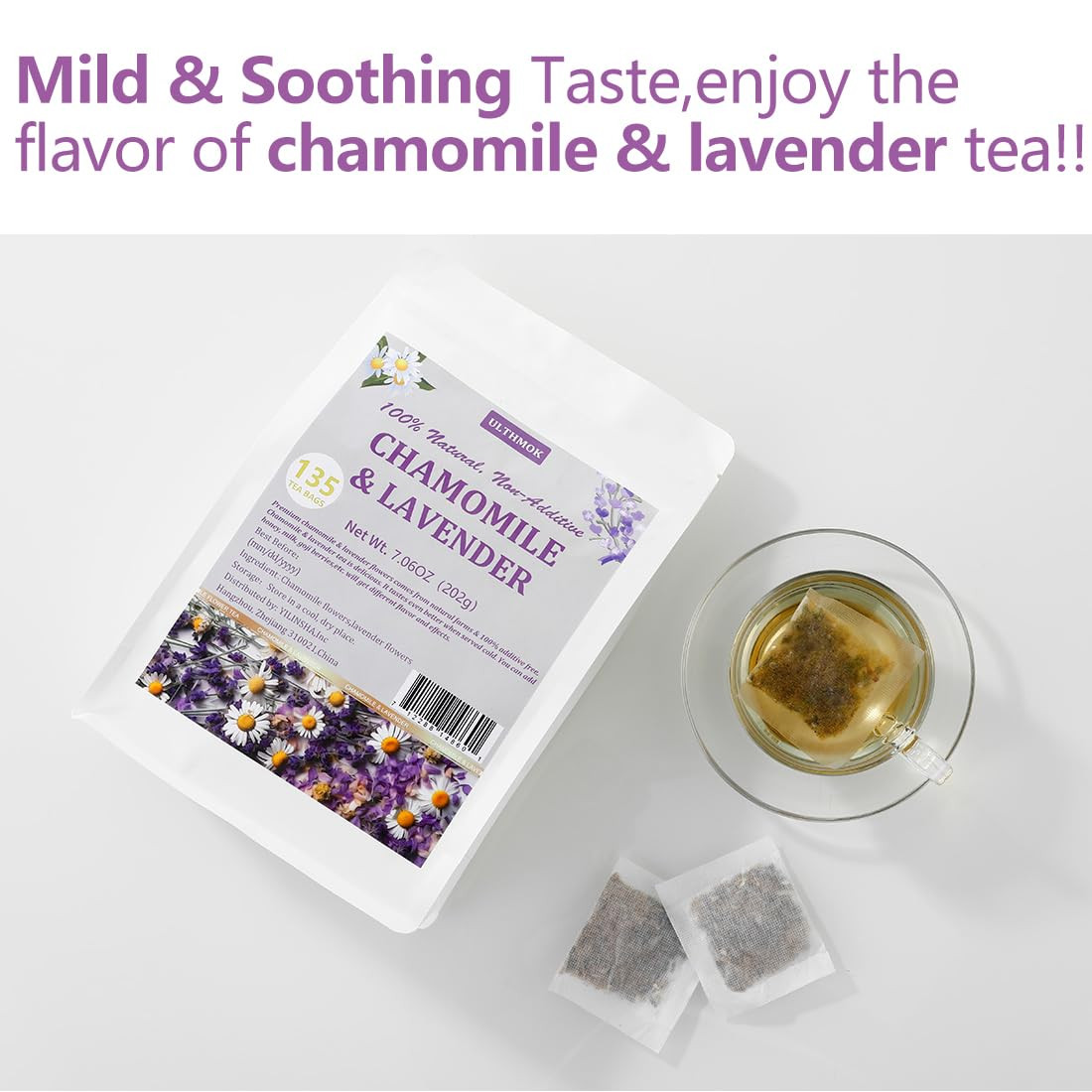 135 Premium Chamomile & Lavender Tea Bags,Relief & Caffeine Free & 100% Natural.