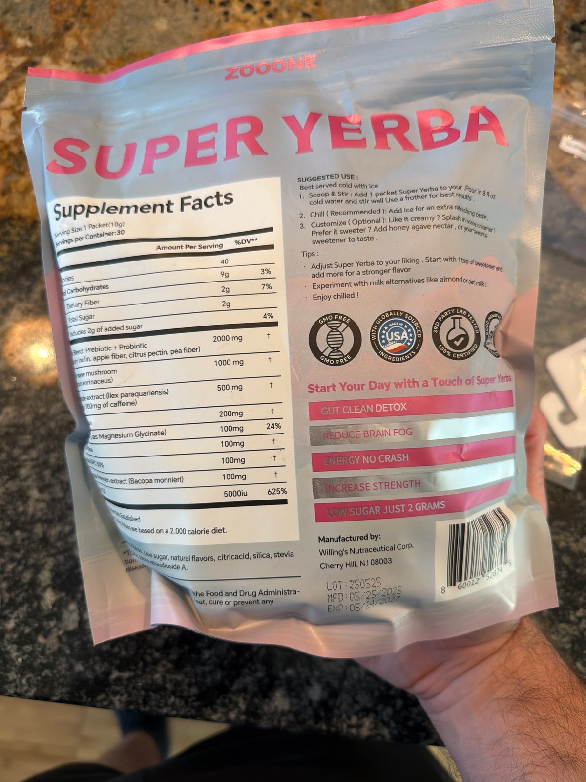 ZOOGONE Super Yerba Raspberry Lemonade Ashwagandha Energy Brain Fog 20 Packets