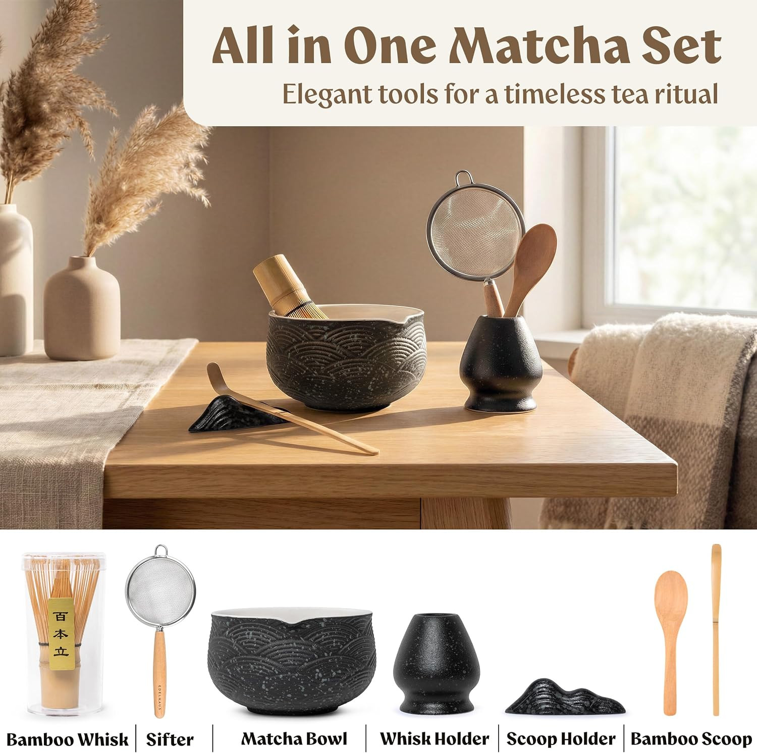 Matcha Kit Whisk Set (7 Pcs) – Complete Matcha Set, Matcha Bowl with with Bowl,