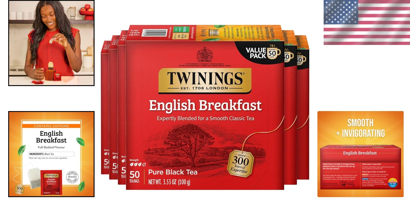 300 Count English Breakfast Black Tea Bags – Caffeinated, Perfect Hot or Iced