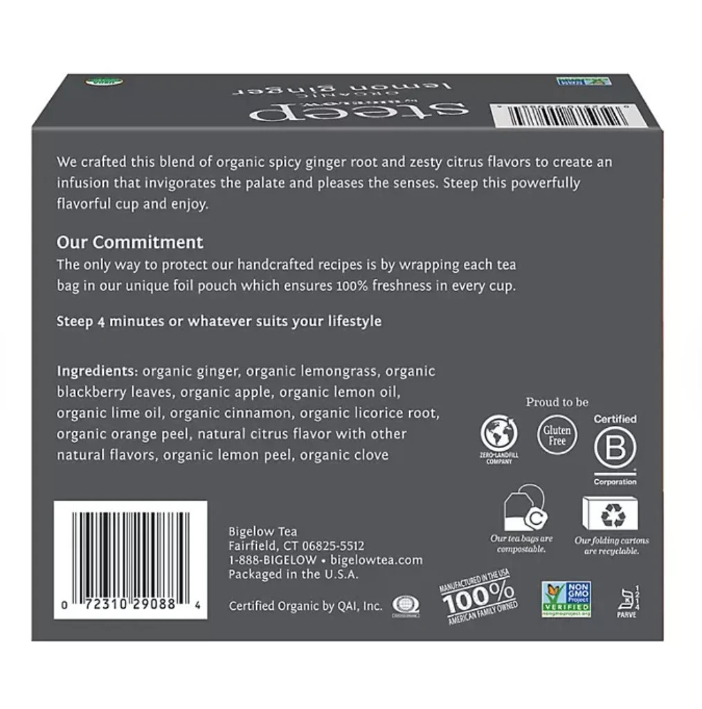 steep by Bigelow Lemon Ginger Herbal Tea ( 60 ct.)