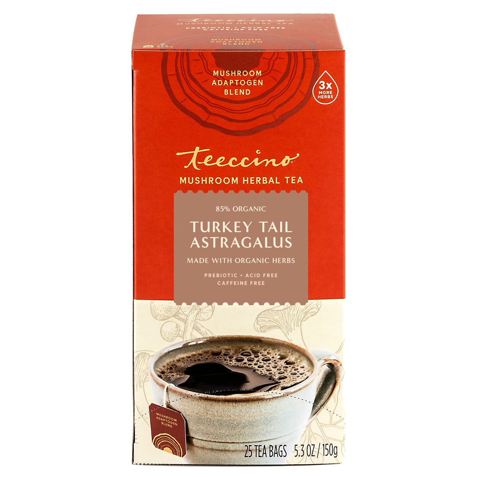 Mushroom Herbal Tea Turkey Tail Astragalus Toasted Maple Caffeine Free, Pre…