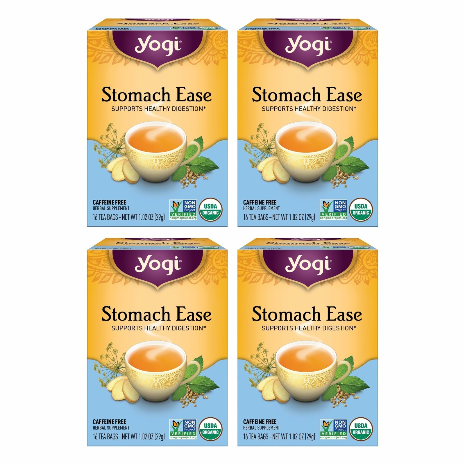 Yogi Tea Stomach Ease – 16 Bags per Pack (4 Packs) – 64 Count (Pack of 4)