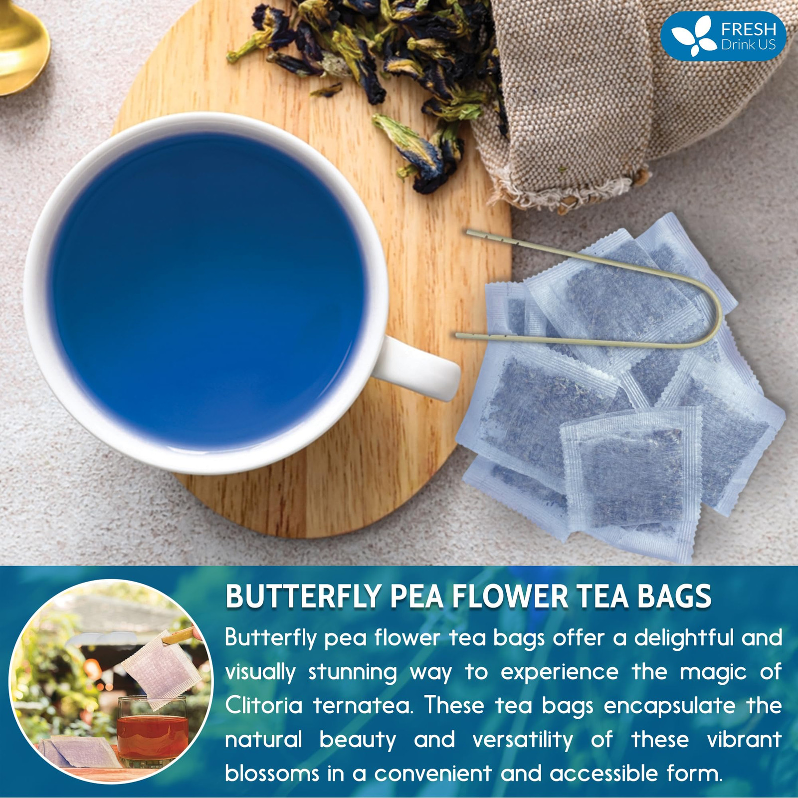 , Premium 100 Blue Butterfly Pea Flowers Tea Bags, 100% Natural and Pure from…