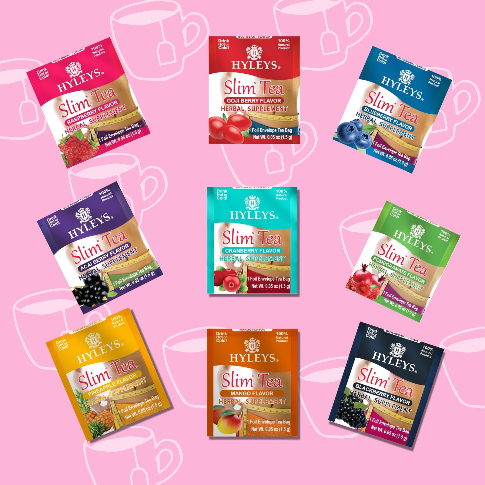 HYLEYS Slim Tea 9 Flavor Assortment 100 Ct – Weight Loss Herbal Supplement Cl…