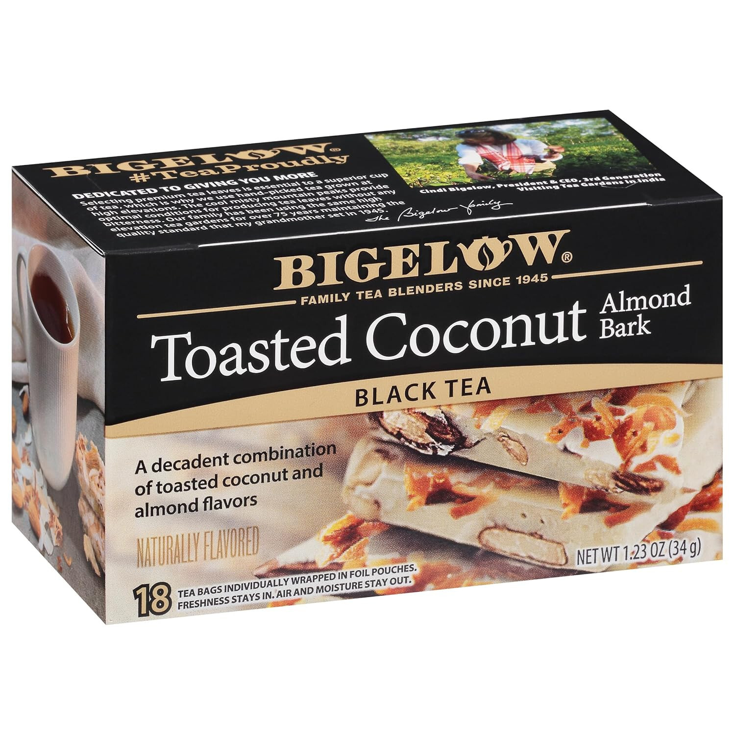 BIGELOW TOASTED COCONUT ALMOND BARK BLACK TEA 18 Count Bags KOSHER GLUTEN FREE