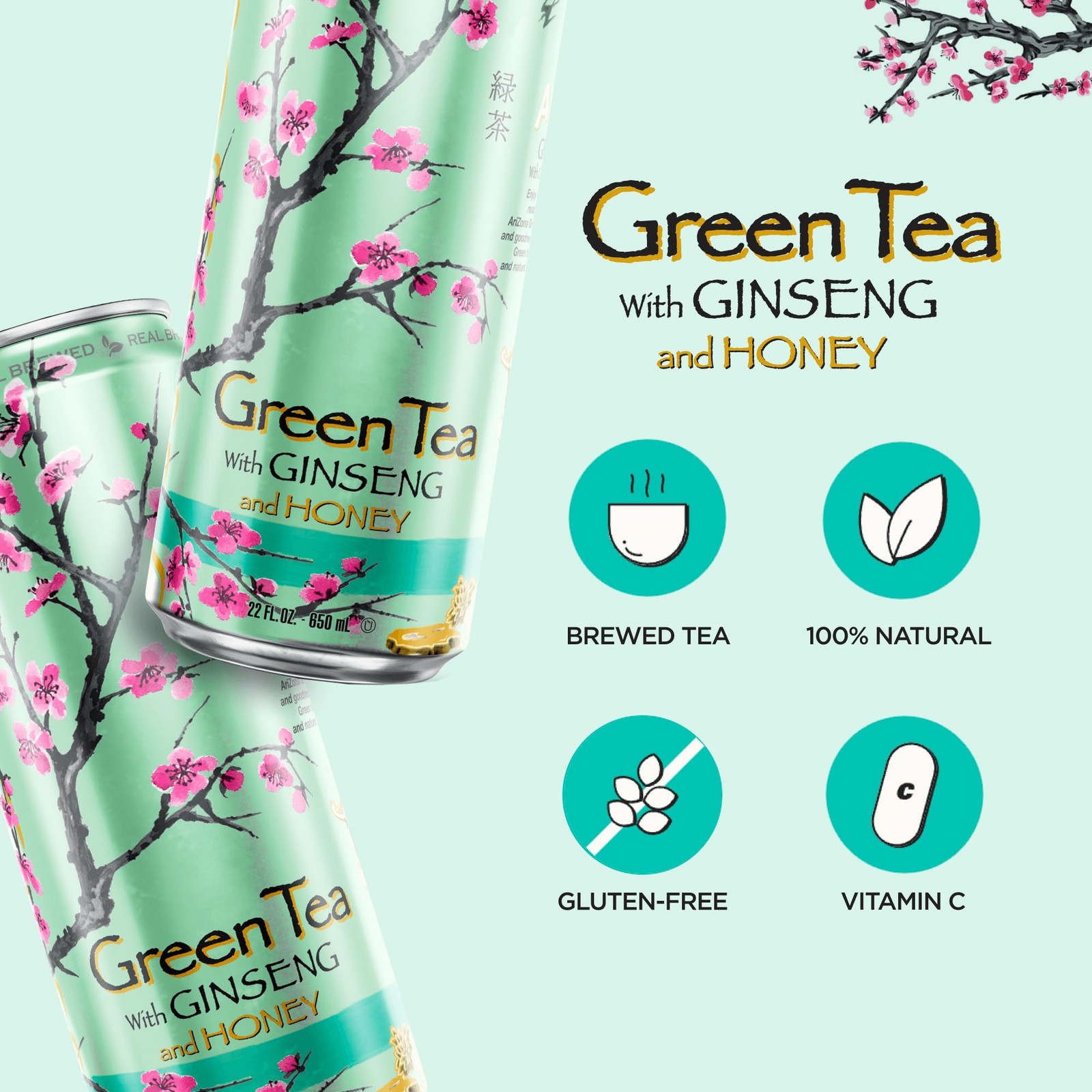 AriZona Green Tea with Ginseng and Honey – Big Can, 22 Fl Oz (Pack of 12)