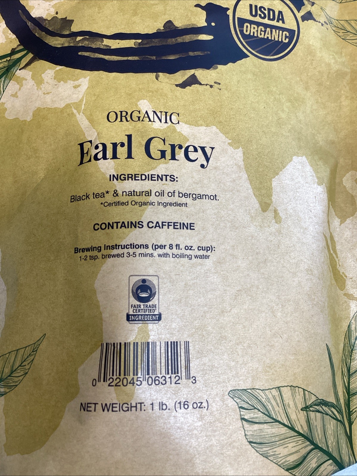 Lot of 2 Davidson’s Organic Loose Leaf Tea 16oz Bag, Earl Gray exp 09/02/2027