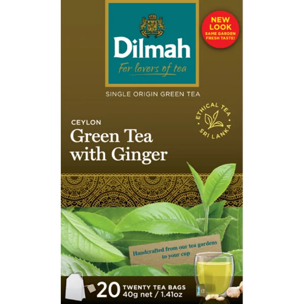 Dilmah Green Tea with Ginger 20 Tea Bags (40 Grams)